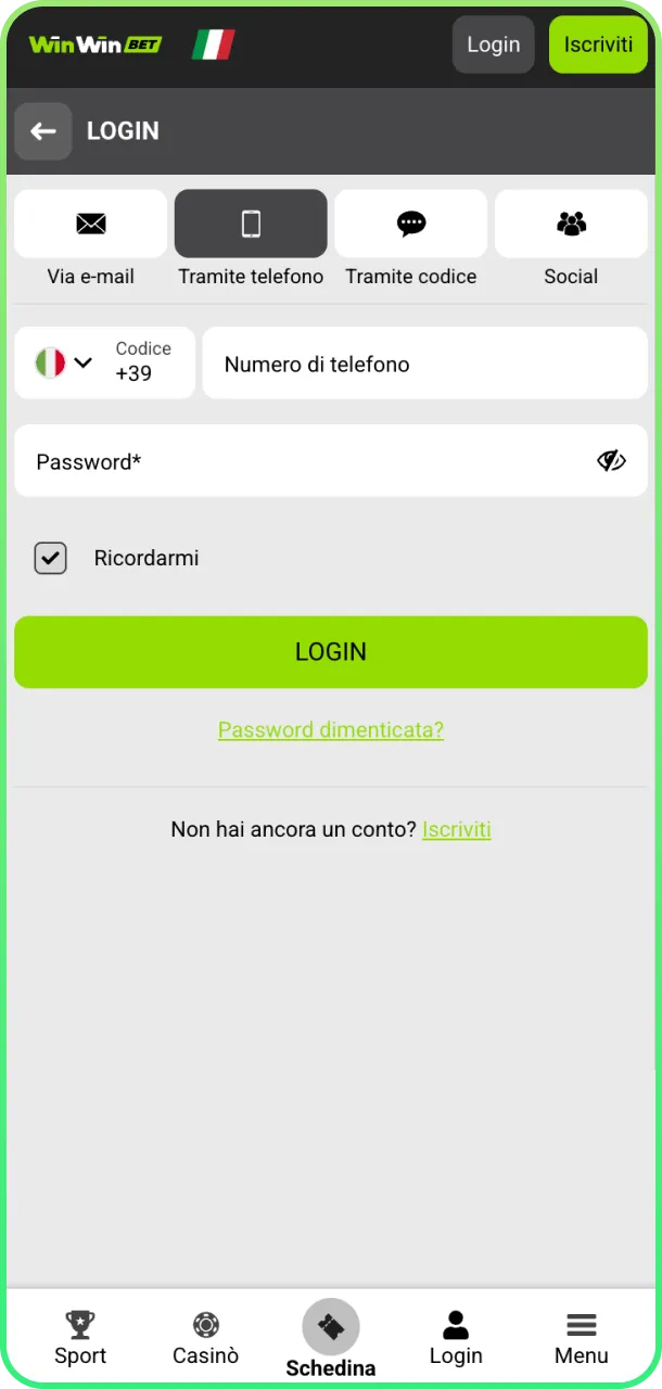 Accedi per prelevare vincite rapidamente su WinWin.