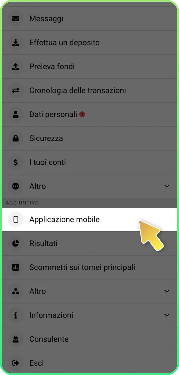 Apri pagina tennis sull’app e gioca su WinWin.